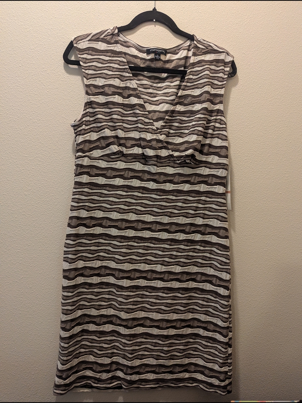 NWT Sharagano Brown and Cream Striped Sleeveless Midi Dress Size 12
